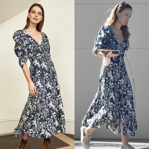 La Ligne 100% silk Blue and white Flora Dress midi/maxi dress size 2 - Picture 1 of 12